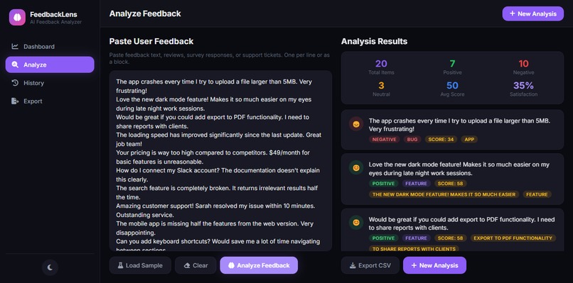 FeedbackLens – screenshot 1