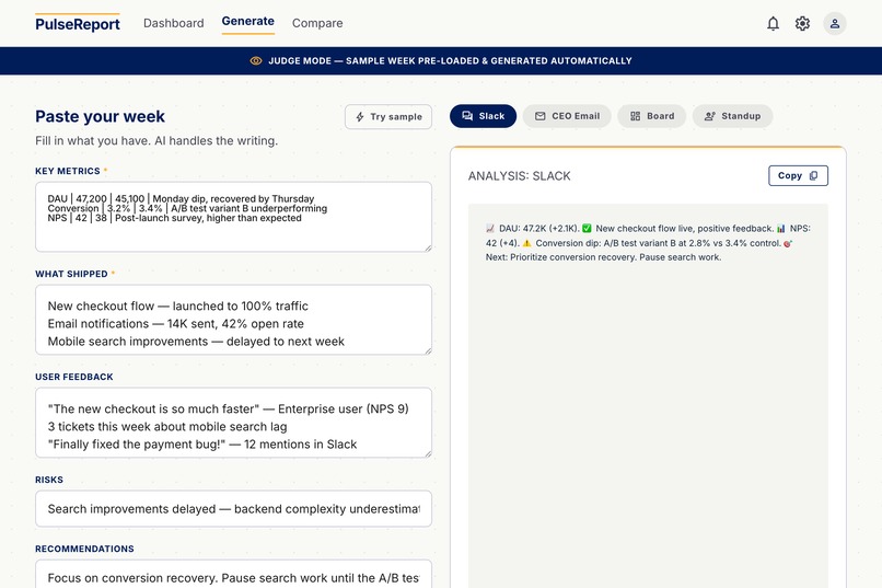 PulseReport – screenshot 2