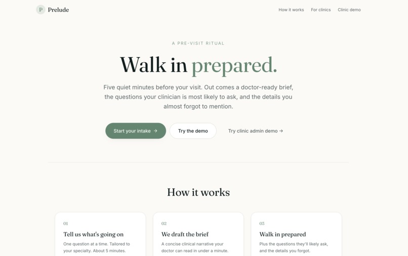 Prelude — Pre-Visit Brief for Patients & Clinics – screenshot 3