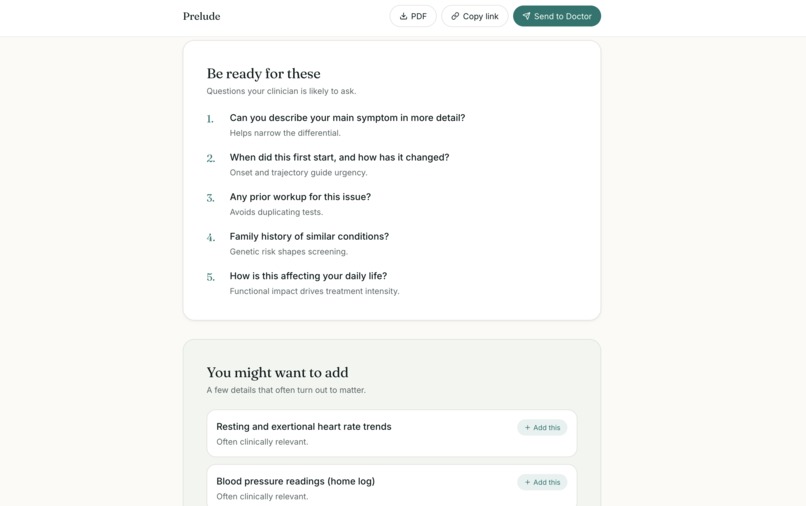 Prelude — Pre-Visit Brief for Patients & Clinics – screenshot 4