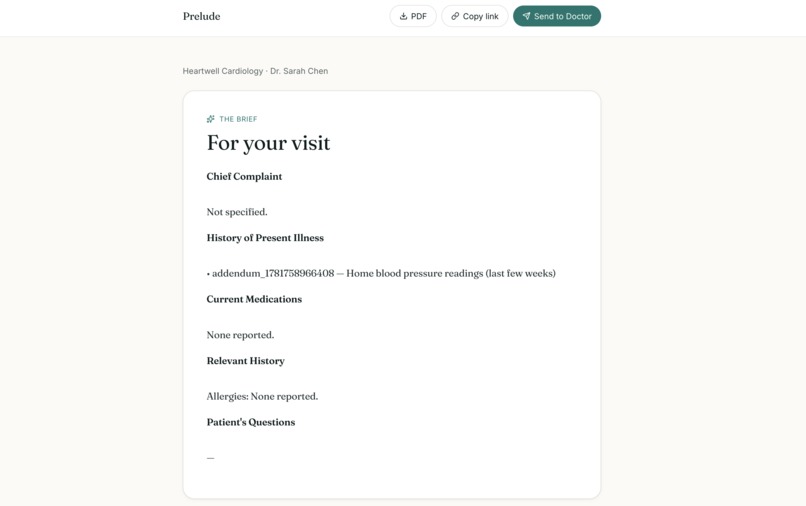 Prelude — Pre-Visit Brief for Patients & Clinics – screenshot 5