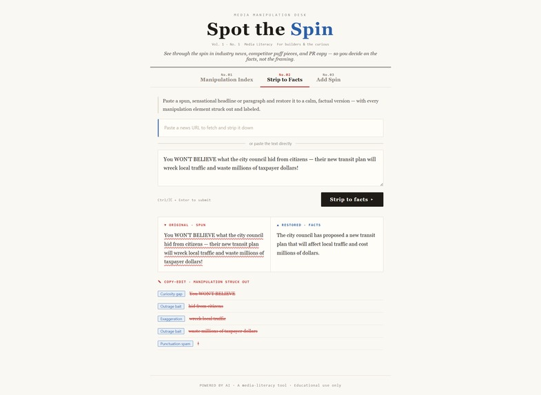 Spot the Spin — read the facts, not the framing – screenshot 3