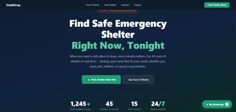 DuskDrop — Real-Time Homeless Shelter Finder – screenshot 1