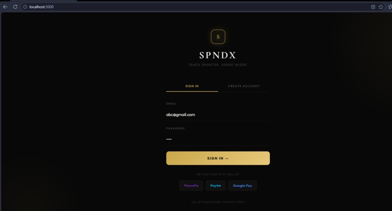 SPNDX-Smart expense tracker web app – screenshot 1