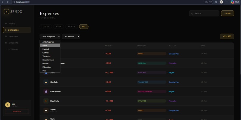 SPNDX-Smart expense tracker web app – screenshot 4
