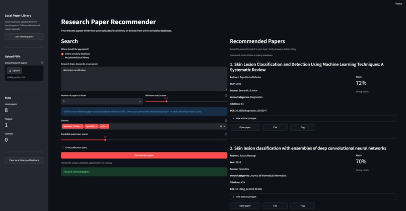 Research Paper Recommender Online – screenshot 1