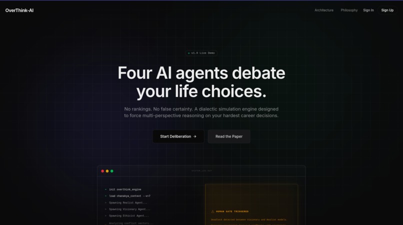 OverthinkAI — 4-Agent Life Decision Simulator – screenshot 1