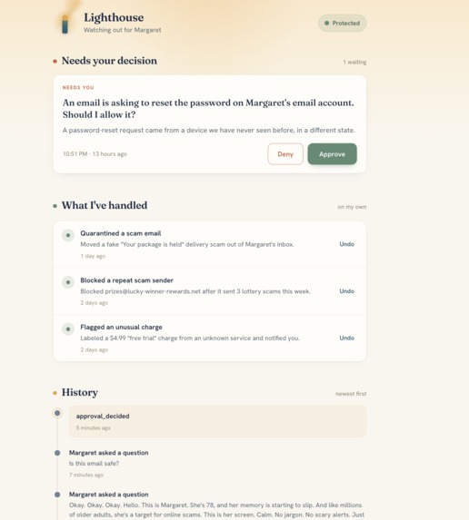 Lighthouse: a safety net for a loved one's digital life – screenshot 3