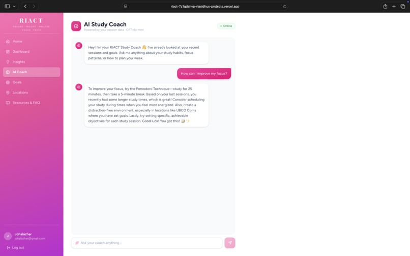 RIACT (Record, Insight, Analyze, Coach, Track) – screenshot 5