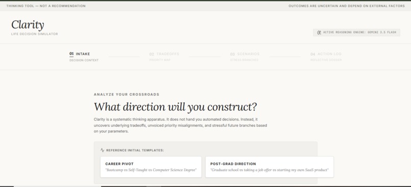 Clarity: AI-Powered Simulator for High-Stakes Life Choices – screenshot 1