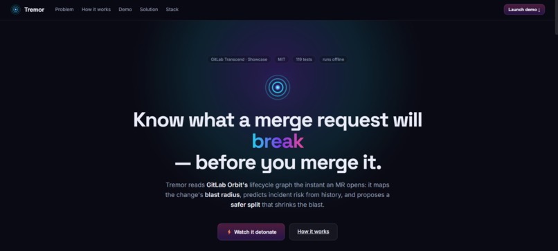 Tremor — predictive blast-radius for GitLab Orbit – screenshot 1