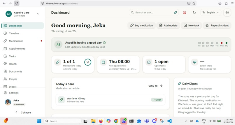 Kintwadi: One shared record for family caregiving – screenshot 2