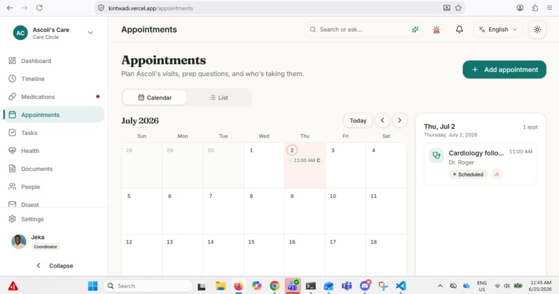 Kintwadi: One shared record for family caregiving – screenshot 3