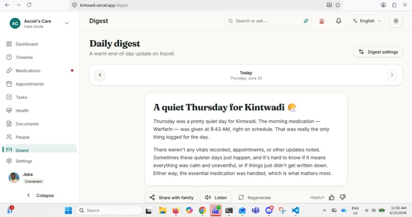 Kintwadi: One shared record for family caregiving – screenshot 5