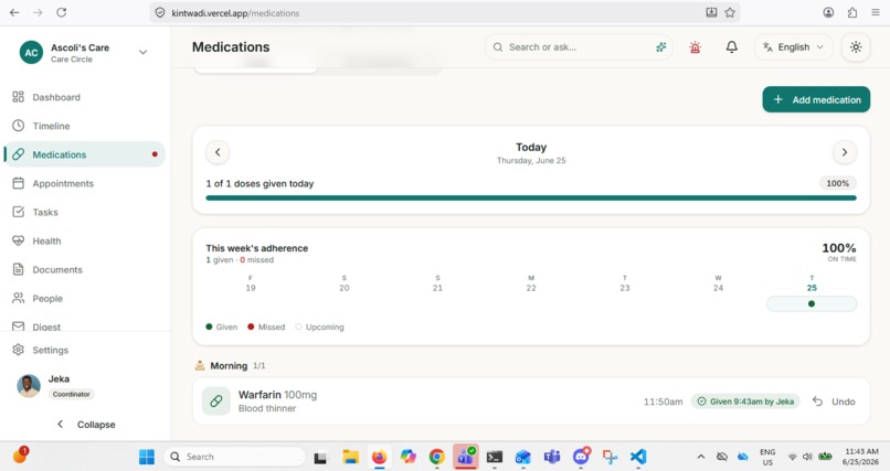 Kintwadi: One shared record for family caregiving – screenshot 6