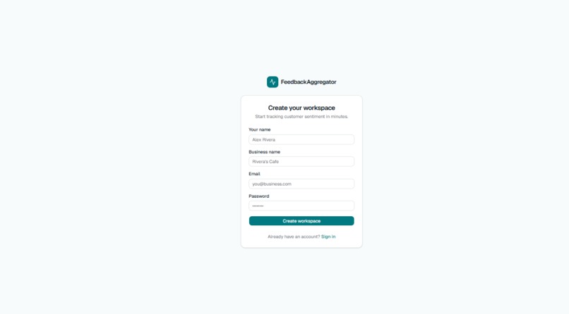 FeedbackAggregator RealTime Customer Feedback Platform – screenshot 1