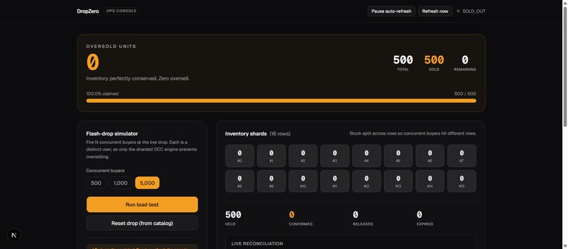 DropZero - Zero-oversell flash sales on Aurora DSQL – screenshot 2