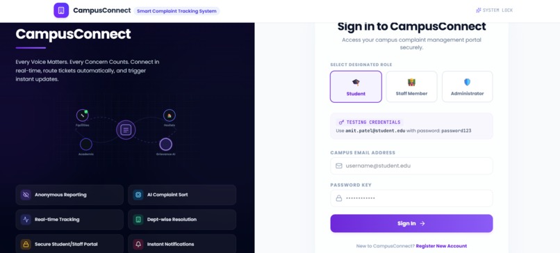 CampusConnect: Smart Complaint Tracking System – screenshot 1
