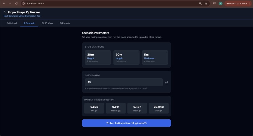 Stope Shape Optimizer – screenshot 1