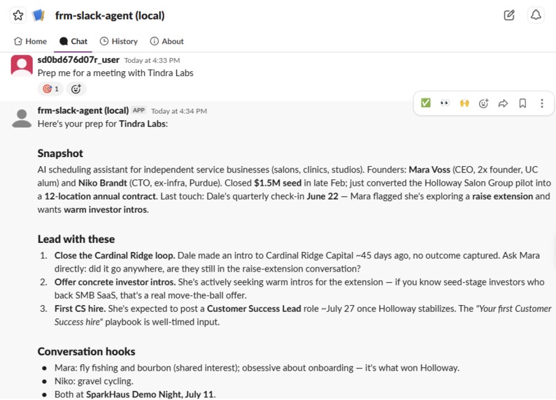 Founder Relationship Manager — a Slack agent – screenshot 3