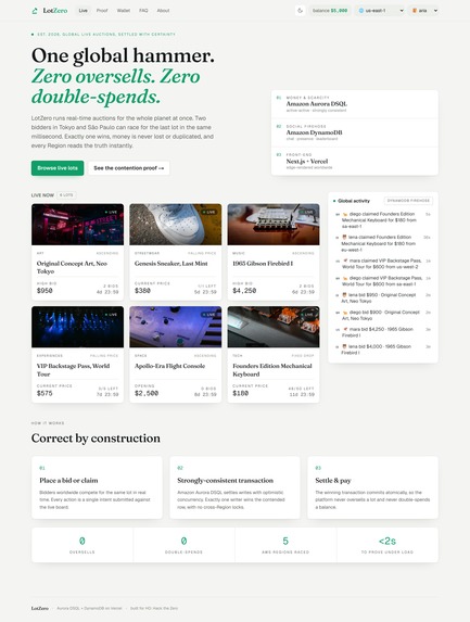 LotZero, global live auctions with zero oversells – screenshot 1