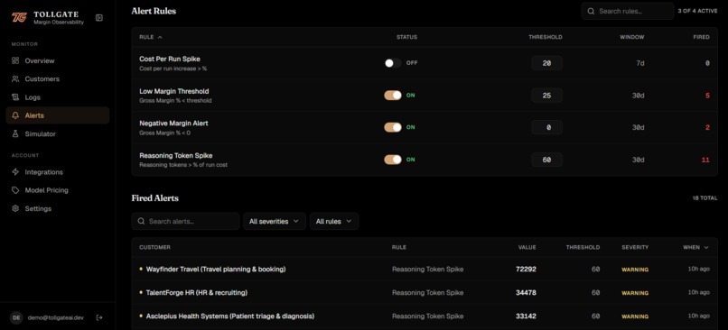 Tollgate - Real-Time Margin Observability for AI Agents – screenshot 6