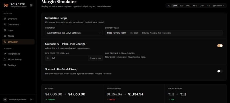 Tollgate - Real-Time Margin Observability for AI Agents – screenshot 7