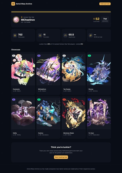 Astral Warp Archive, Supports HoYoverse (HSR, ZZZ, GI, H3I) – screenshot 2