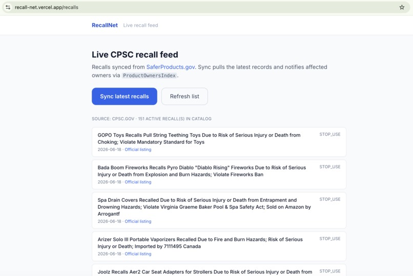 RecallNet — Recall Intelligence for Your Purchases – screenshot 9