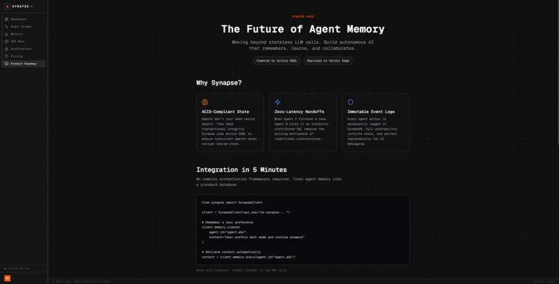 Synapse: Transactional Memory Engine for AI Agents – screenshot 8