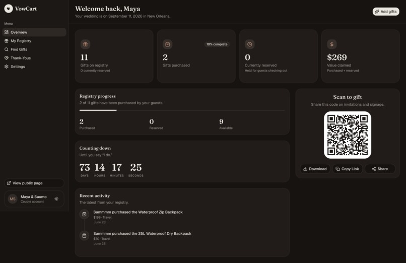 VowCart: AI-Powered Universal Wedding Registry – screenshot 3