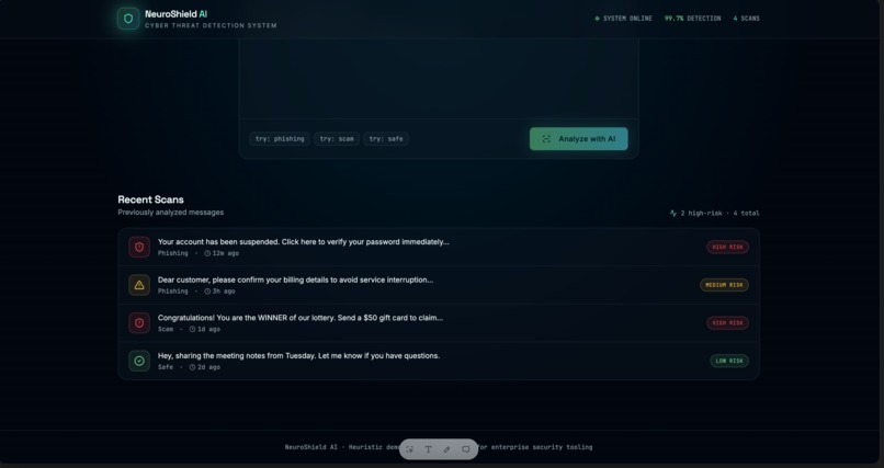NeuroShield AI – Real-Time Phishing Detection System – screenshot 1