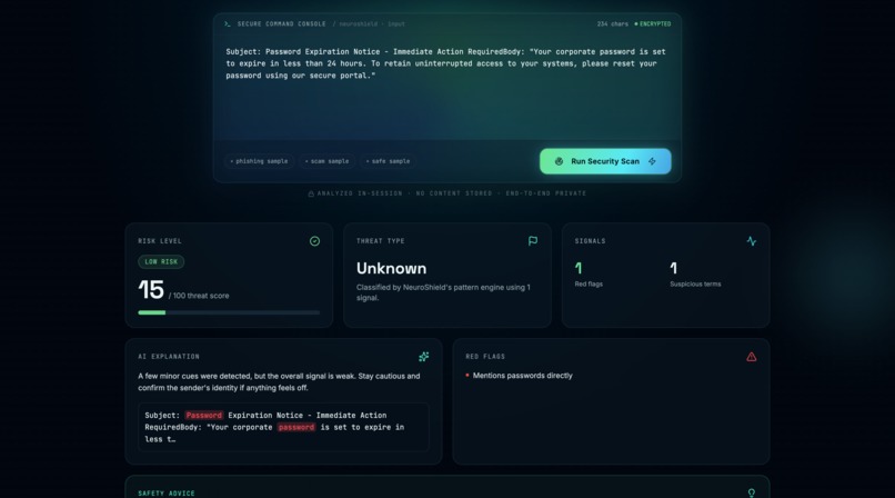 NeuroShield AI – Real-Time Phishing Detection System – screenshot 4