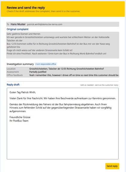 Post x BE-terna - Customer request processing – screenshot 2