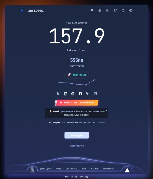 I am speed - fast dot com style but for LLMs – screenshot 1
