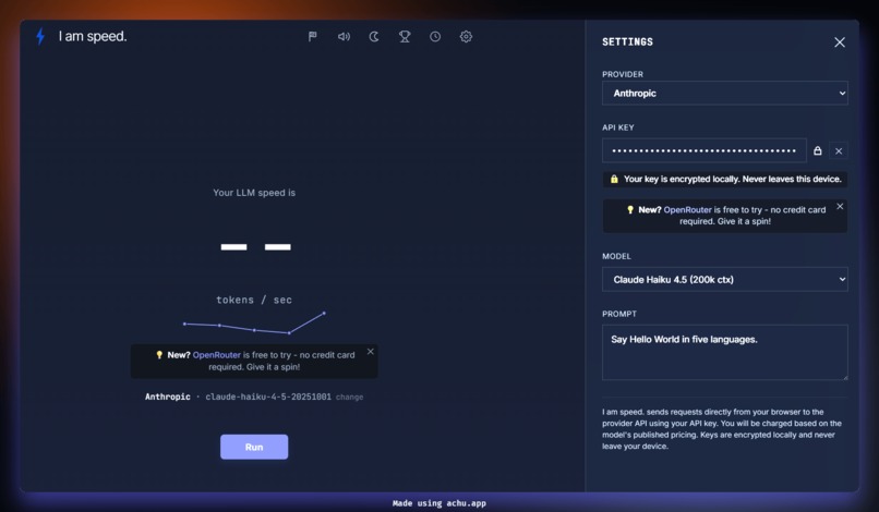 I am speed - fast dot com style but for LLMs – screenshot 5