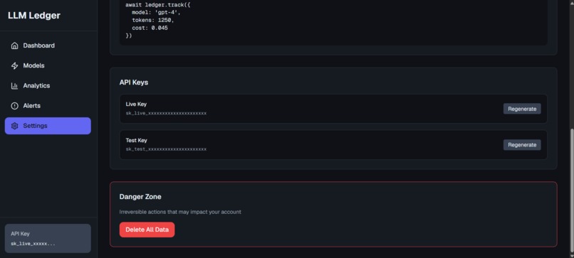 LLM Ledger — AI API Cost Intelligence – screenshot 2