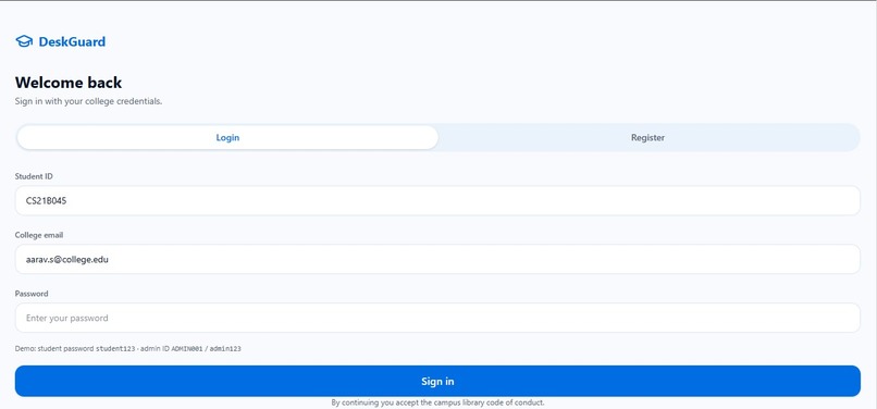 DeskGuard -Smart Library seat allocation system  – screenshot 2