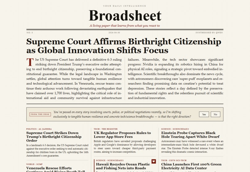 Broadsheet: A living paper that learns from you – screenshot 1