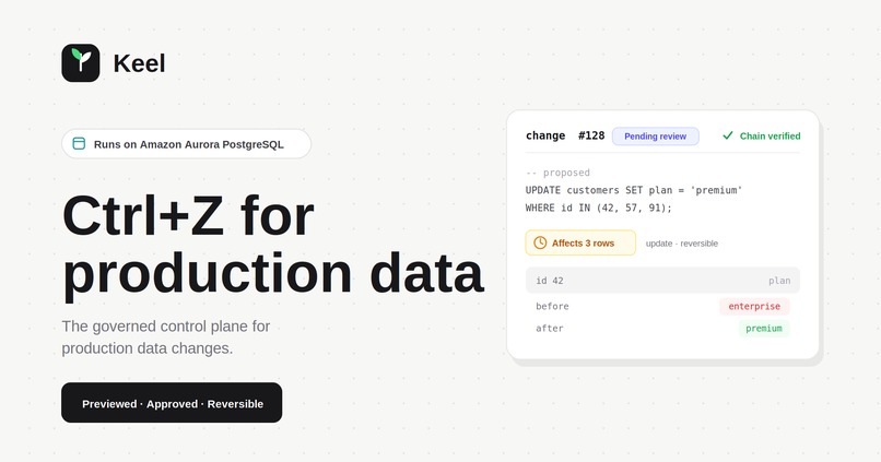 Keel - Ctrl+Z for production data – screenshot 1