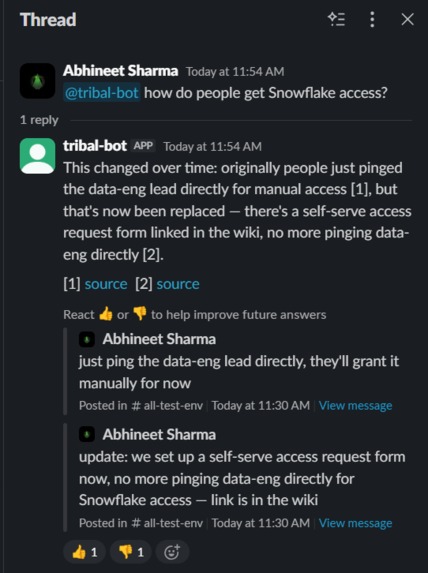 Tribal Knowledge Agent for Slack – screenshot 2