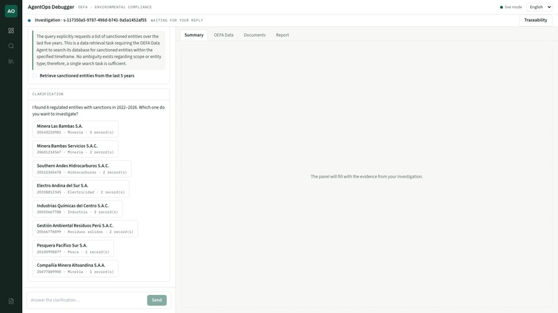 AgentOps Debugger — OEFA Environmental Compliance – screenshot 3