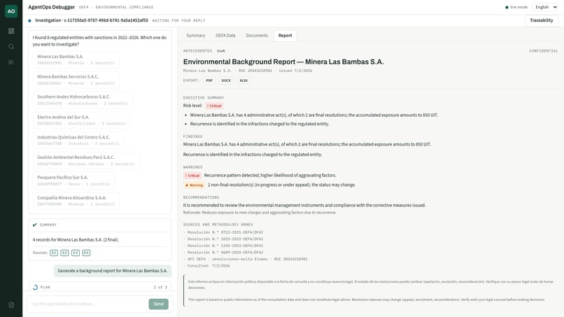 AgentOps Debugger — OEFA Environmental Compliance – screenshot 6