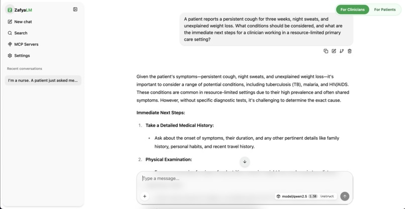 ZafyaLM: Offline Medical AI on 8GB Laptop with No GPU – screenshot 2