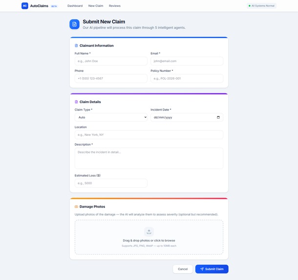 AutoClaims — Multi-Agent AI Insurance Processing – screenshot 2