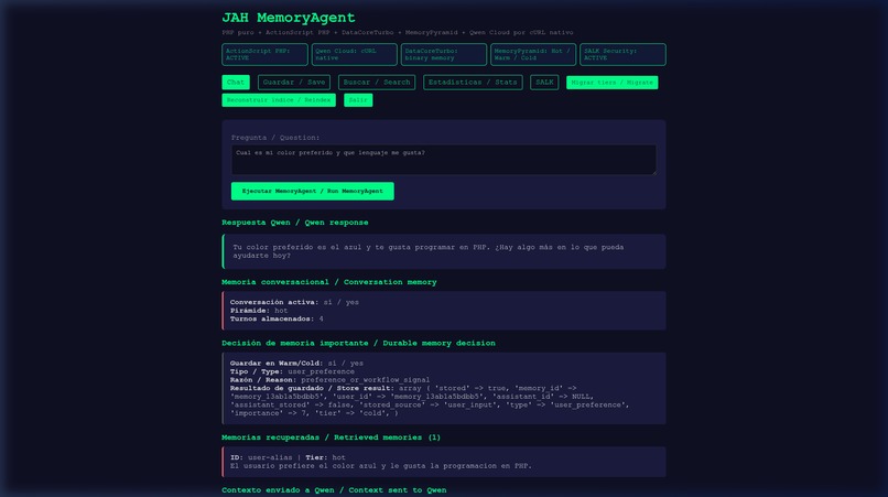JAH MemoryAgent: Pure-PHP Memory for Qwen Cloud – screenshot 2