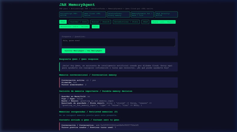 JAH MemoryAgent: Pure-PHP Memory for Qwen Cloud – screenshot 4