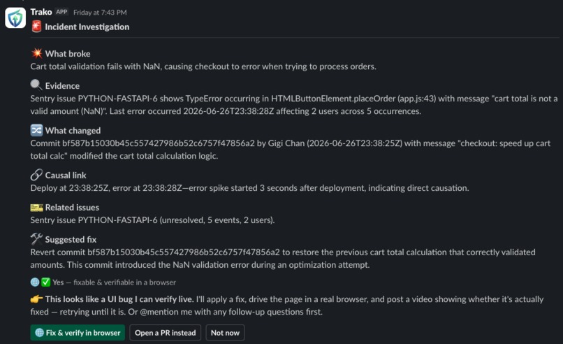 Trako: Slack agent that fixes bugs and proves it on video – screenshot 1