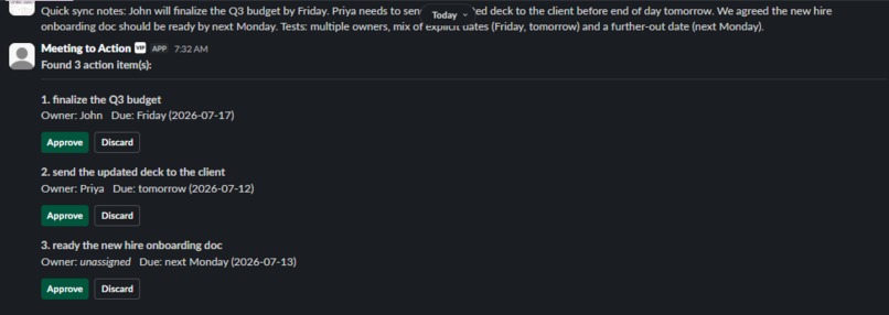 Meeting-to-action agent – screenshot 1