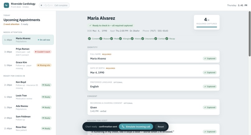 Clinical Patient Intake Calling Agent – screenshot 1